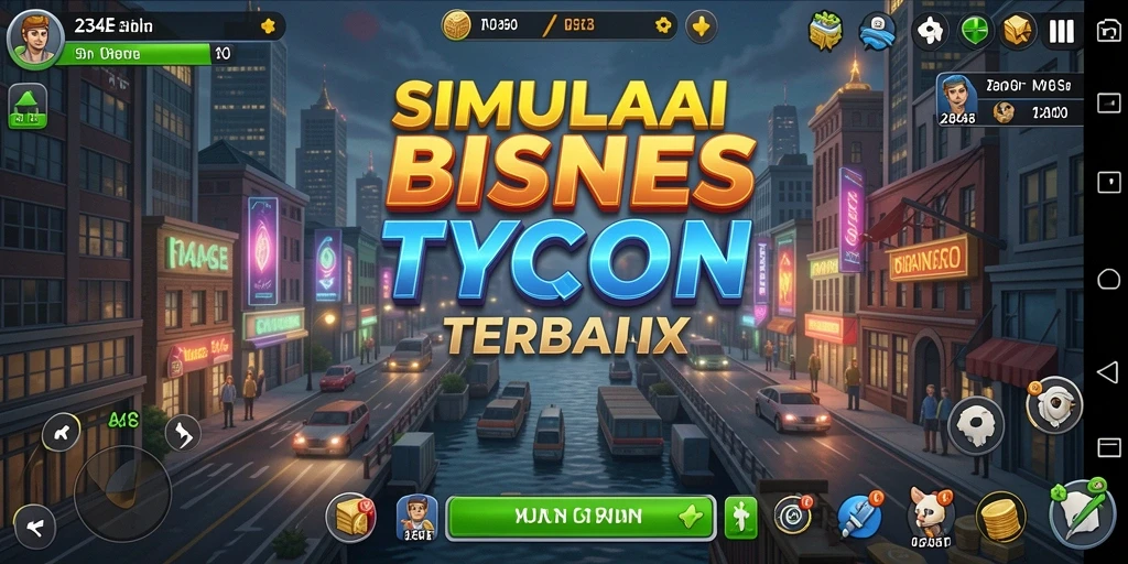 Screenshot gameplay <strong>234E</strong> yang menunjukkan manajemen bisnis yang dinamis.