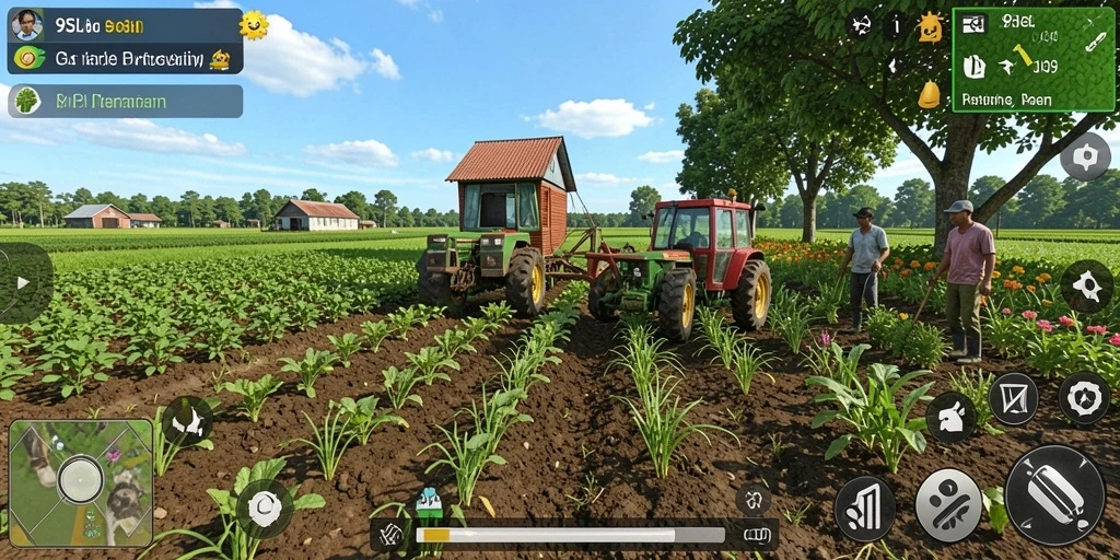 Screenshot 9SL menampilkan ladang indah dengan berbagai tanaman.