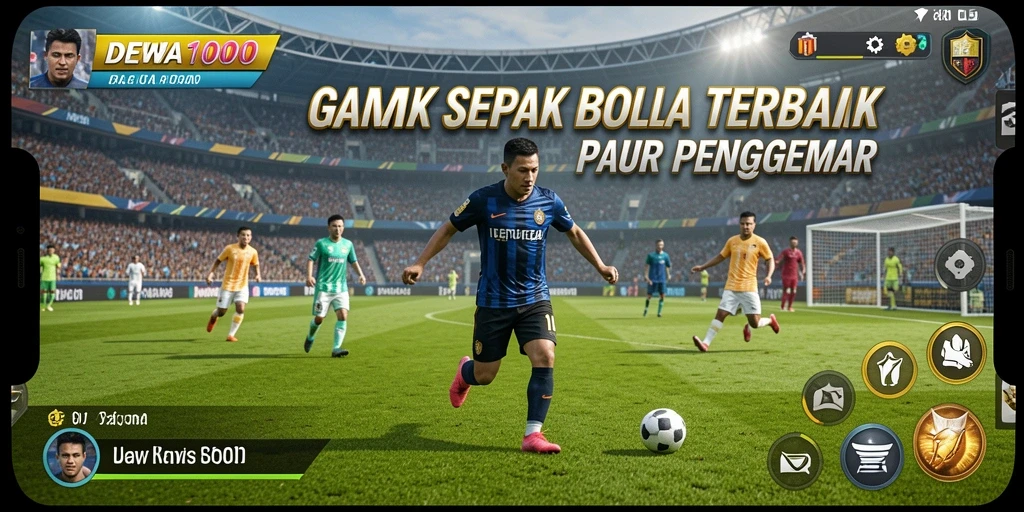 Tampilan gameplay DEWA1000 menampilkan aksi seru di lapangan sepak bola.
