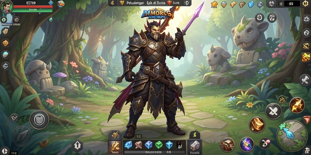 Tangkapan layar gameplay EE789 yang menampilkan pertarungan epik dan dunia yang menakjubkan.