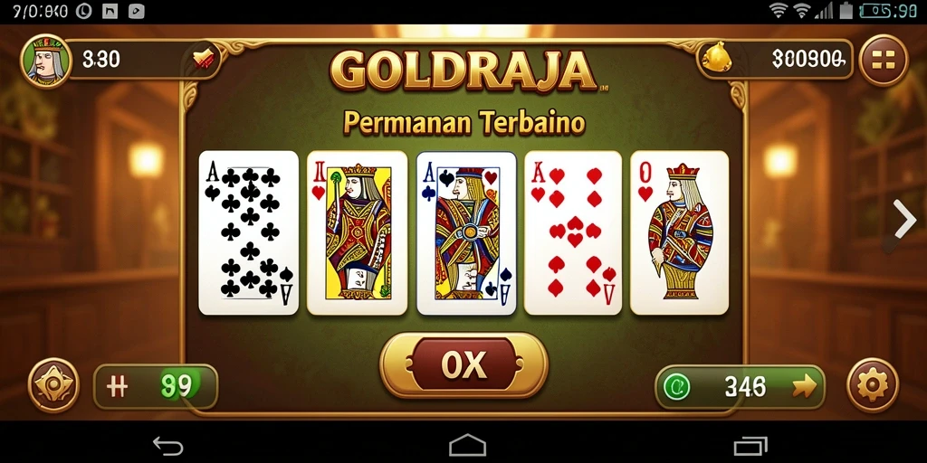 Tampilan gameplay menarik dari GOLDRAJA yang menggambarkan permainan Domino.